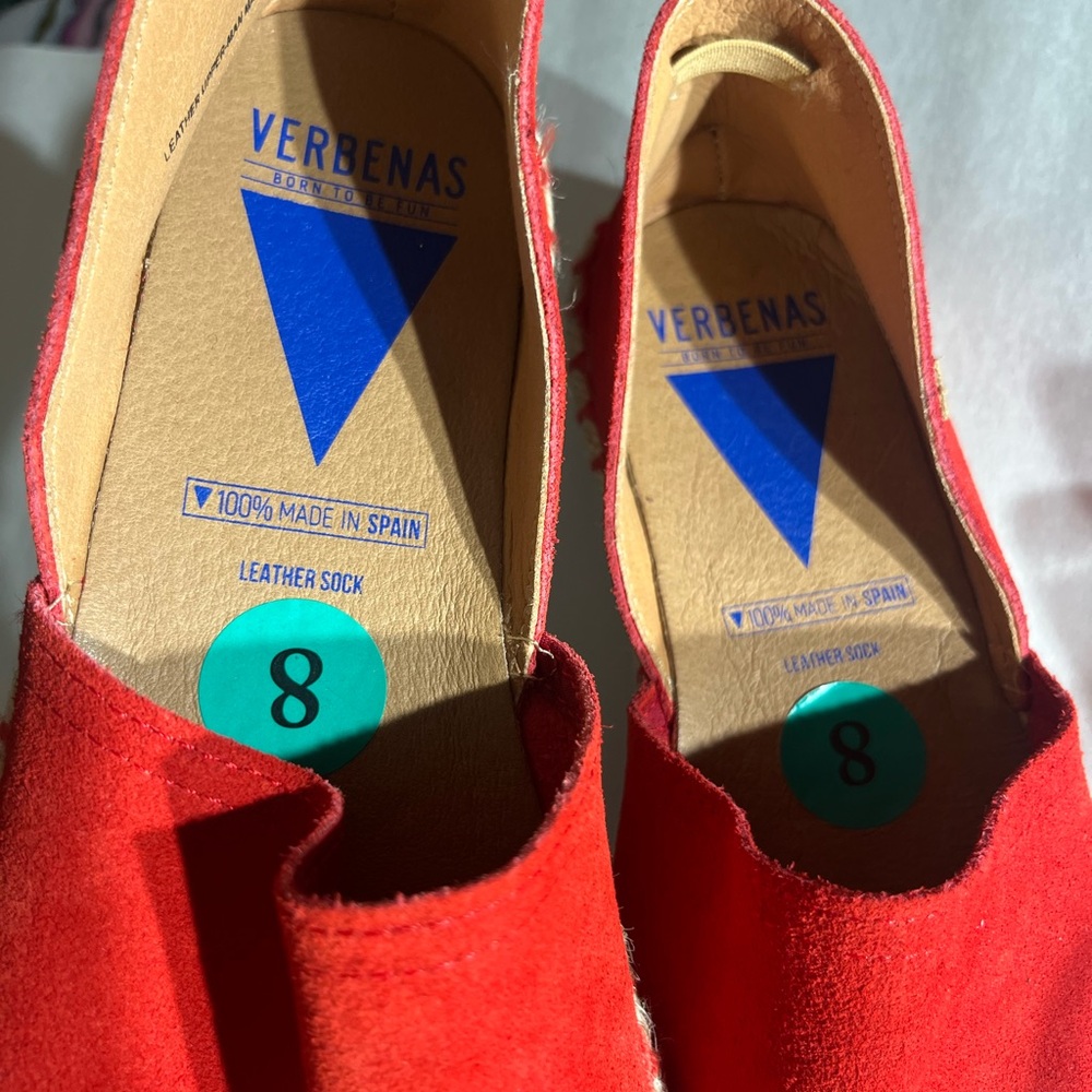 Verbenas Espadrille Shoes Womens Size 8 Red Suede Slip On Flats made in Spain - Picture 8 of 10